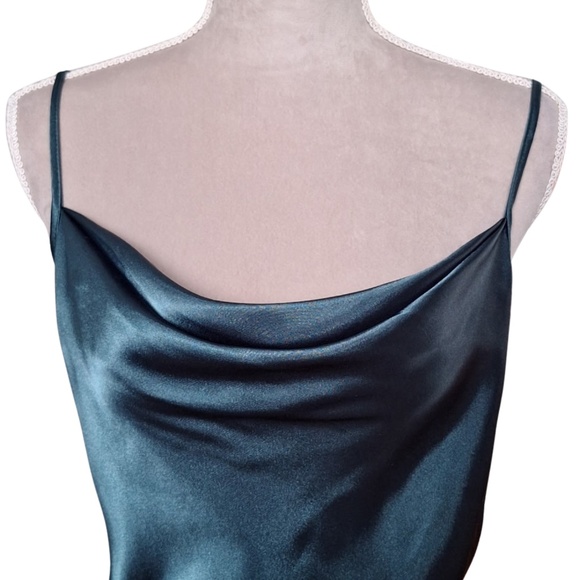 Bebe Teal Satin Slip Dress Sz M Cowl Neck Midi Dopamine Soft Glam Cocktail - Picture 6 of 10